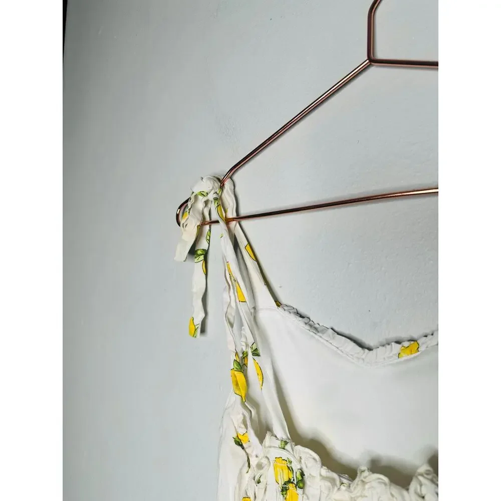 SLATE & WILLOW Yellow White Lemon Print Sweetheart Neckline Midi Dress Size XS - Picture 9 of 12